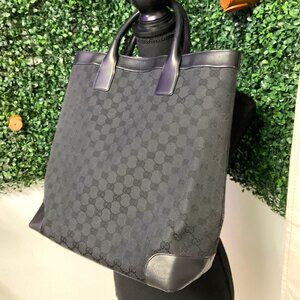 GUCCI GG Open Top Long Black Canvas Handbag Tote